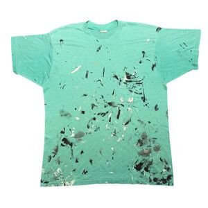 Vintage Teal Green Paint Splatter Pocket T-Shirt Large